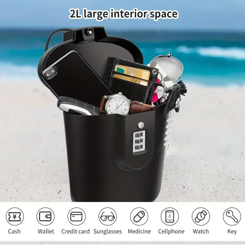 2024 Enhanced Portable Beach Bucket Password Box Storage Outdoor Mini Mobile Phone Wallet Safe and Portable Handle Designer Anti