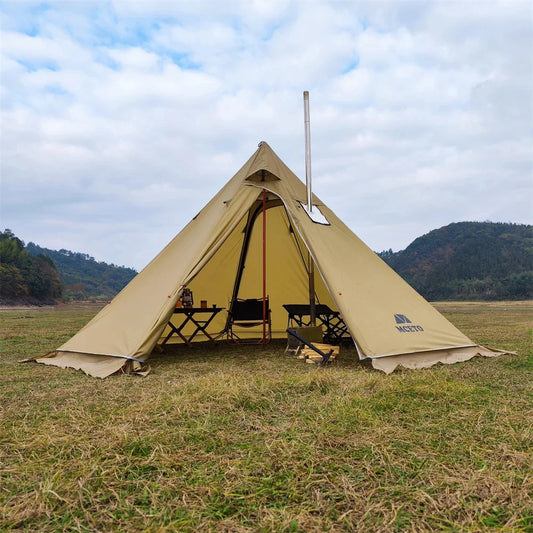 400PRO Camping Pyramid Teepee Tent Hight 2.2M Lightweight Outdoor Backpacking Winter Chimney Tent with Snow Skirt for 3-4 Person