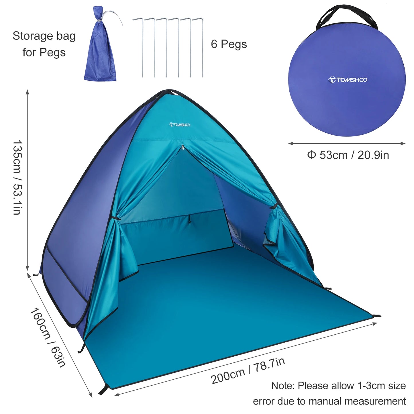 TOMSHOO Beach Tent Instant Pop Up Beach Shade Sun Shelter Tent Canopy Cabana with Carry Bag