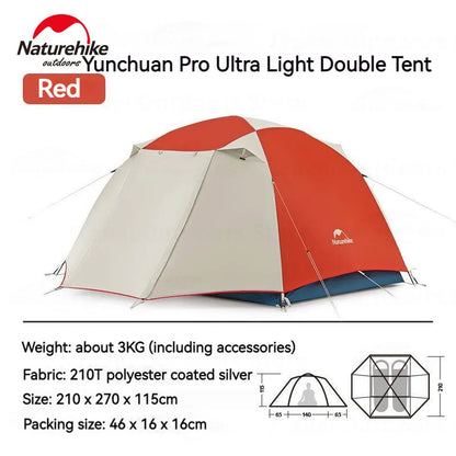 Naturehike Ultralight Dome Tent 2 Person Pro Backpacking Hiking Outdoor Tent Double Layer Trip Waterproof PU2000mm Lightweight