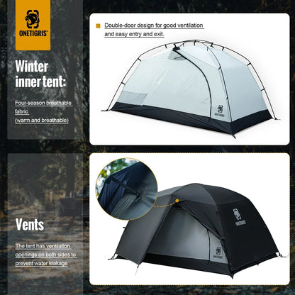 OneTigris STELLA Camping Tent Black Tigris Series Backpacking Shelter Easy Setup Instant 2-Person 4-Season Tent For Hiking